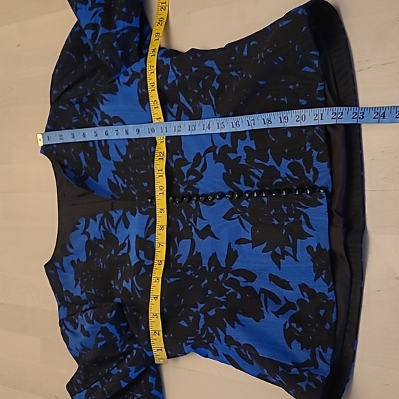 LIKE NEW VTG Unbranded Deep Blue and Black Floral Print 1980s Blazer - Picture 6 of 15